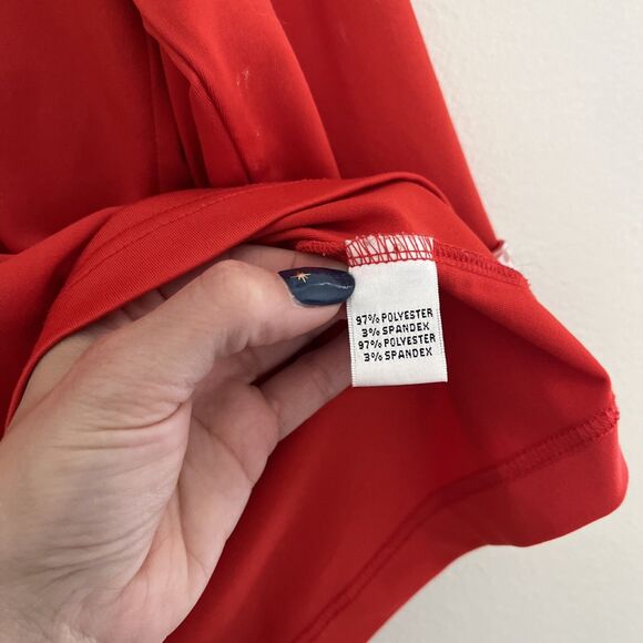 SPORT HALEY Mock Neck Half Sleeve Rhinestone Detailed Polo, Blood Orange- Small - Picture 8 of 9